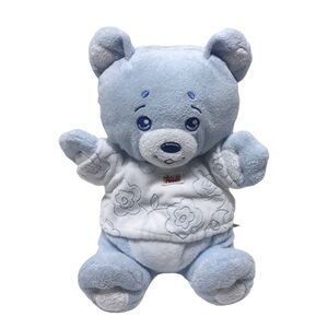 Trudi Blue White Teddy Bear Plush Stuffed Animal Toy Flower Shirt